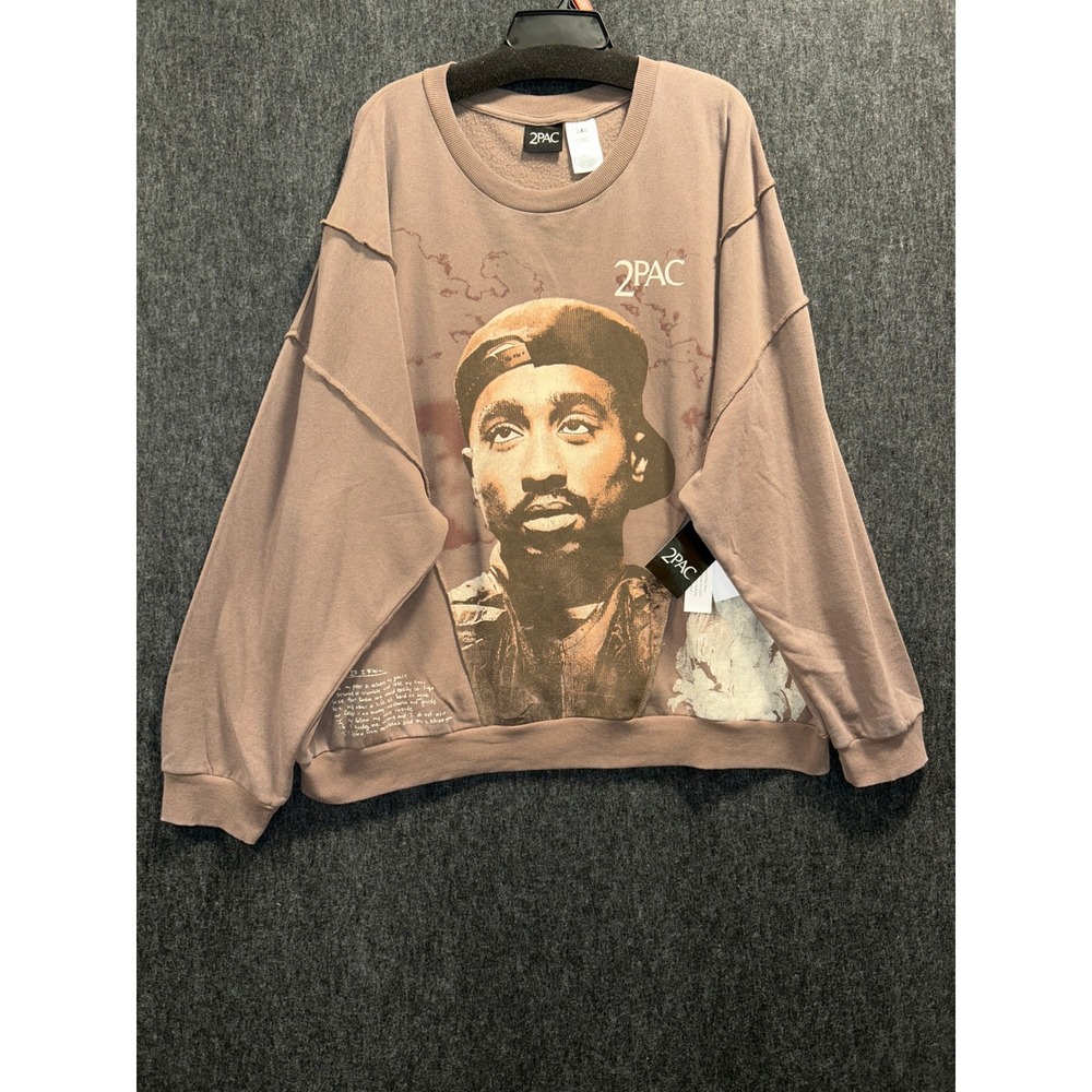 2Pac Sweatshirt Mens 3XL Brown NEW Deconstructed Graphic Crewneck Rap Hip‎ Hop